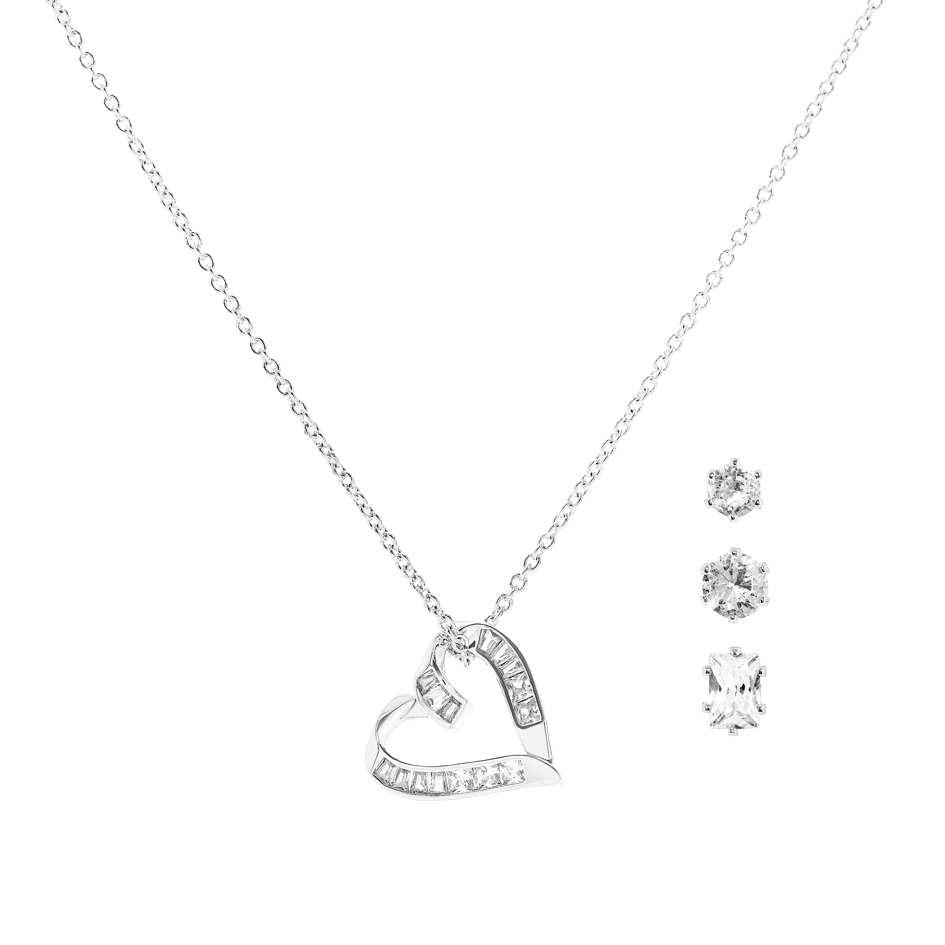 Danecraft Cubic Zirconia Heart Pendant Necklace & Earrings Set