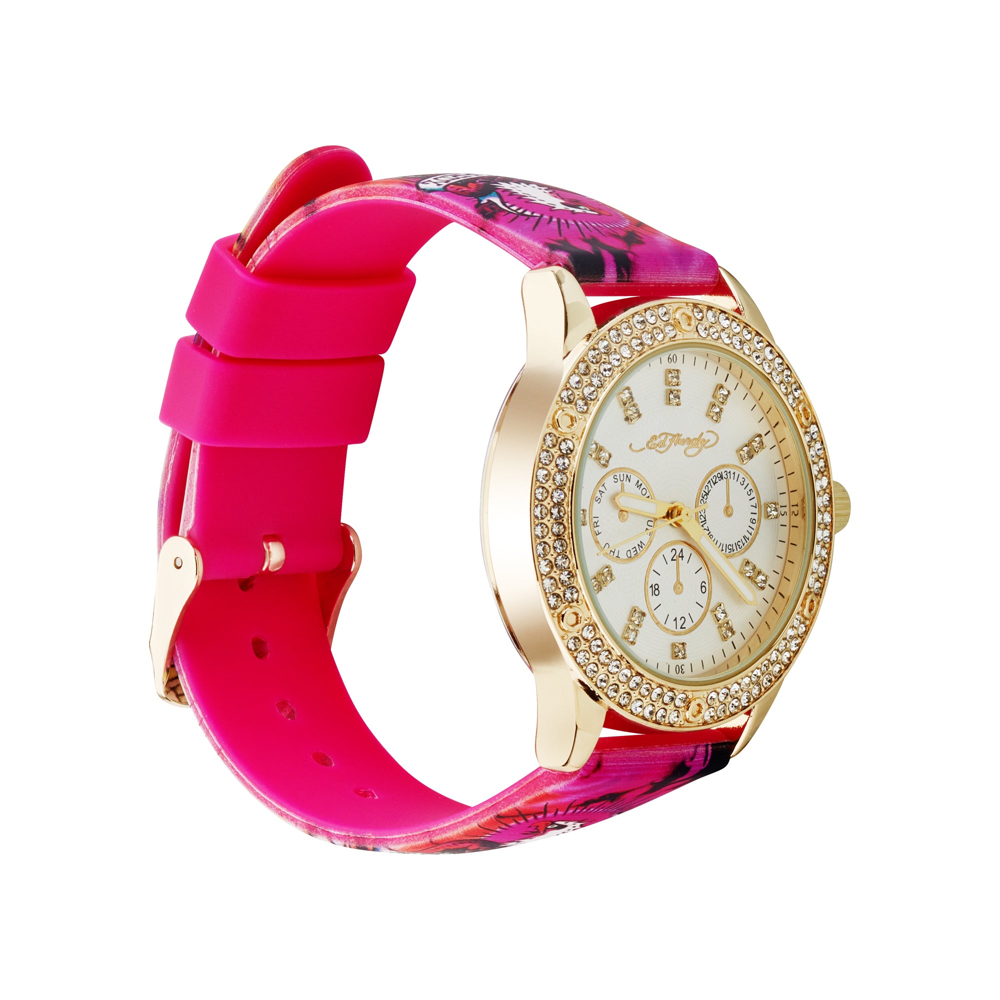 Ed Hardy Ladies Rubber Silv/Multi(Print) Plain Analog Watch