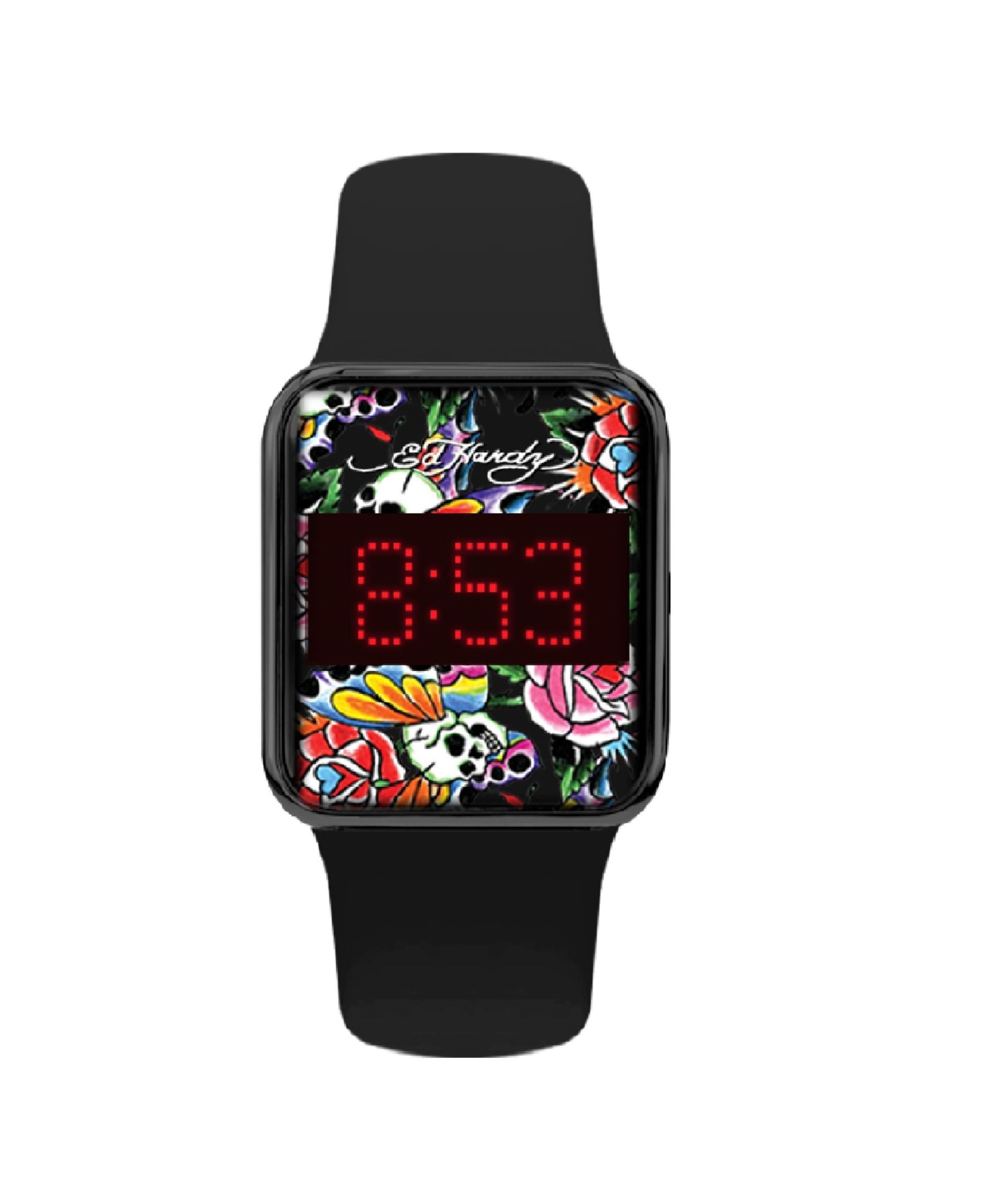 Ed Hardy Men's Matte Black Silicone Strap Watch 45mm