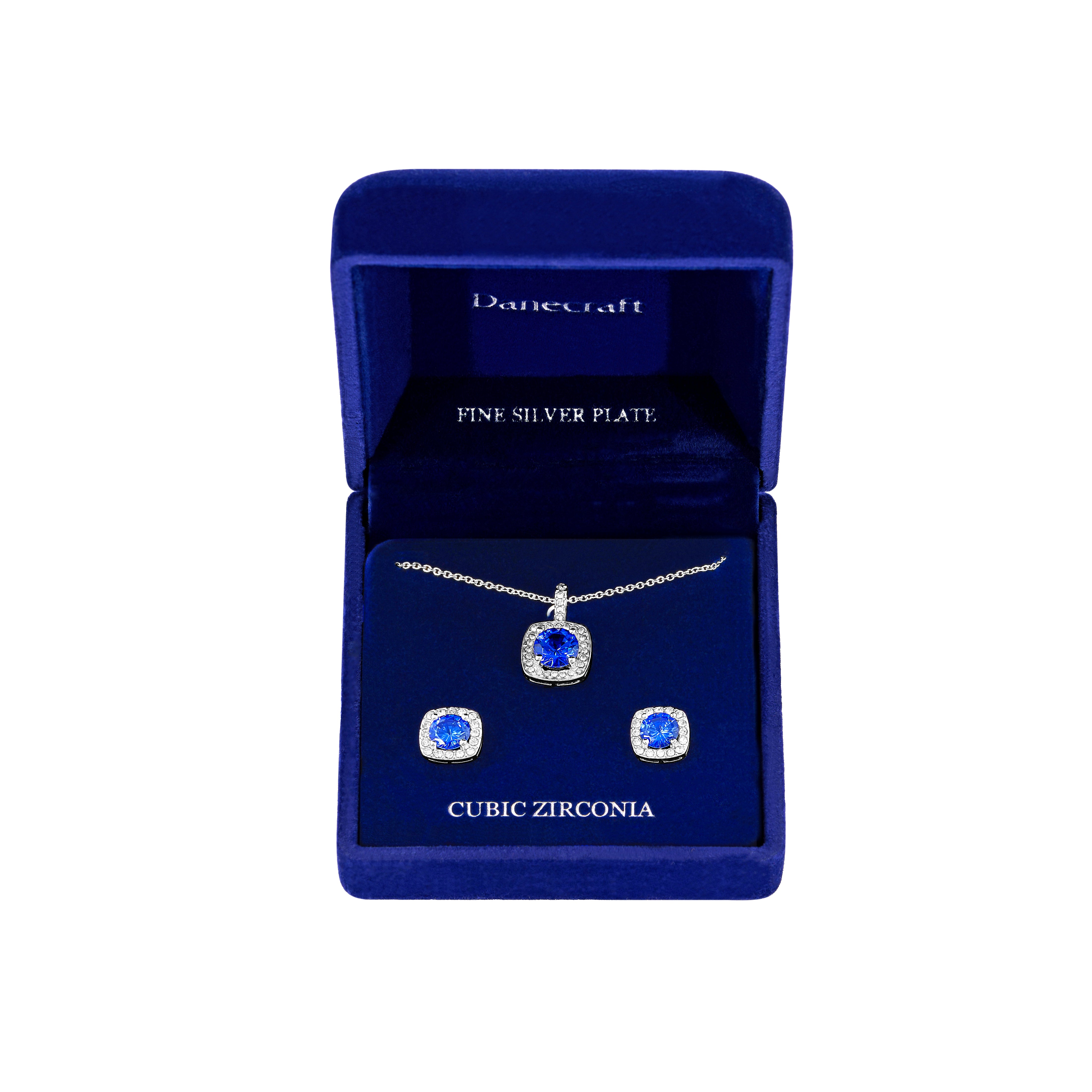 Danecraft Cubic Zirconia Cushoin Cut Pendant Necklace & Earrings Set