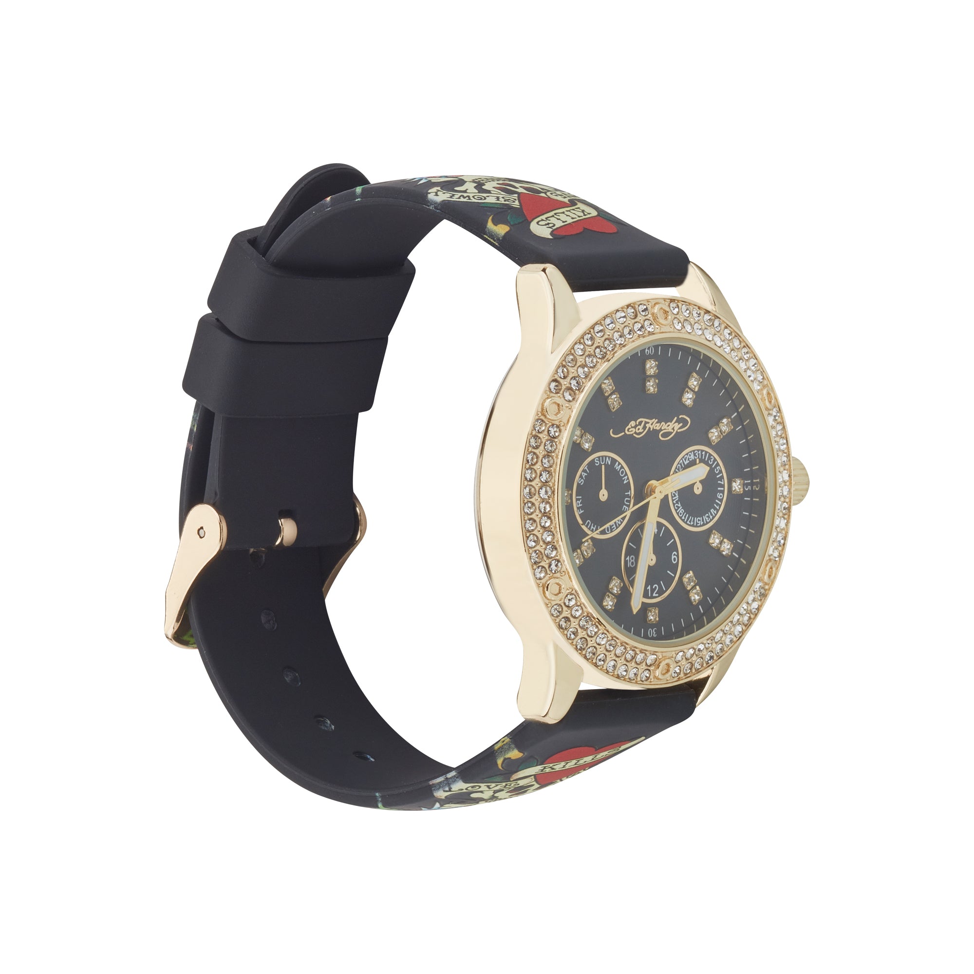 Ed Hardy Ladies Rubber Blk/Multi(Print.) Plain Analog Watch