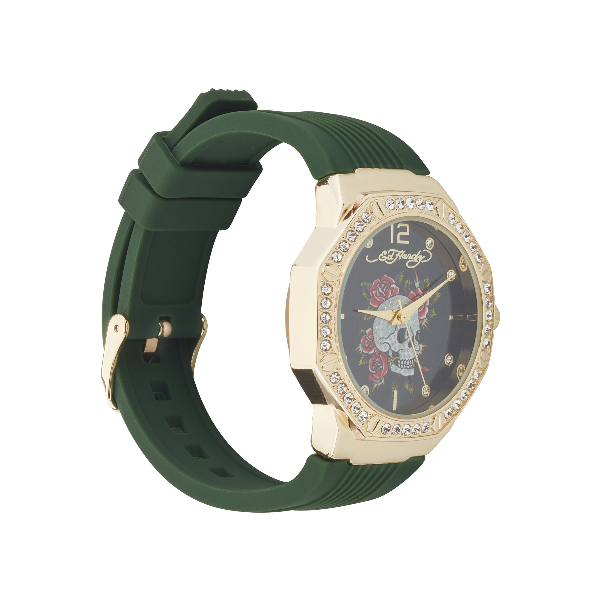 Ed Hardy Ladies Rubber Black/Green Plain Analog Watch