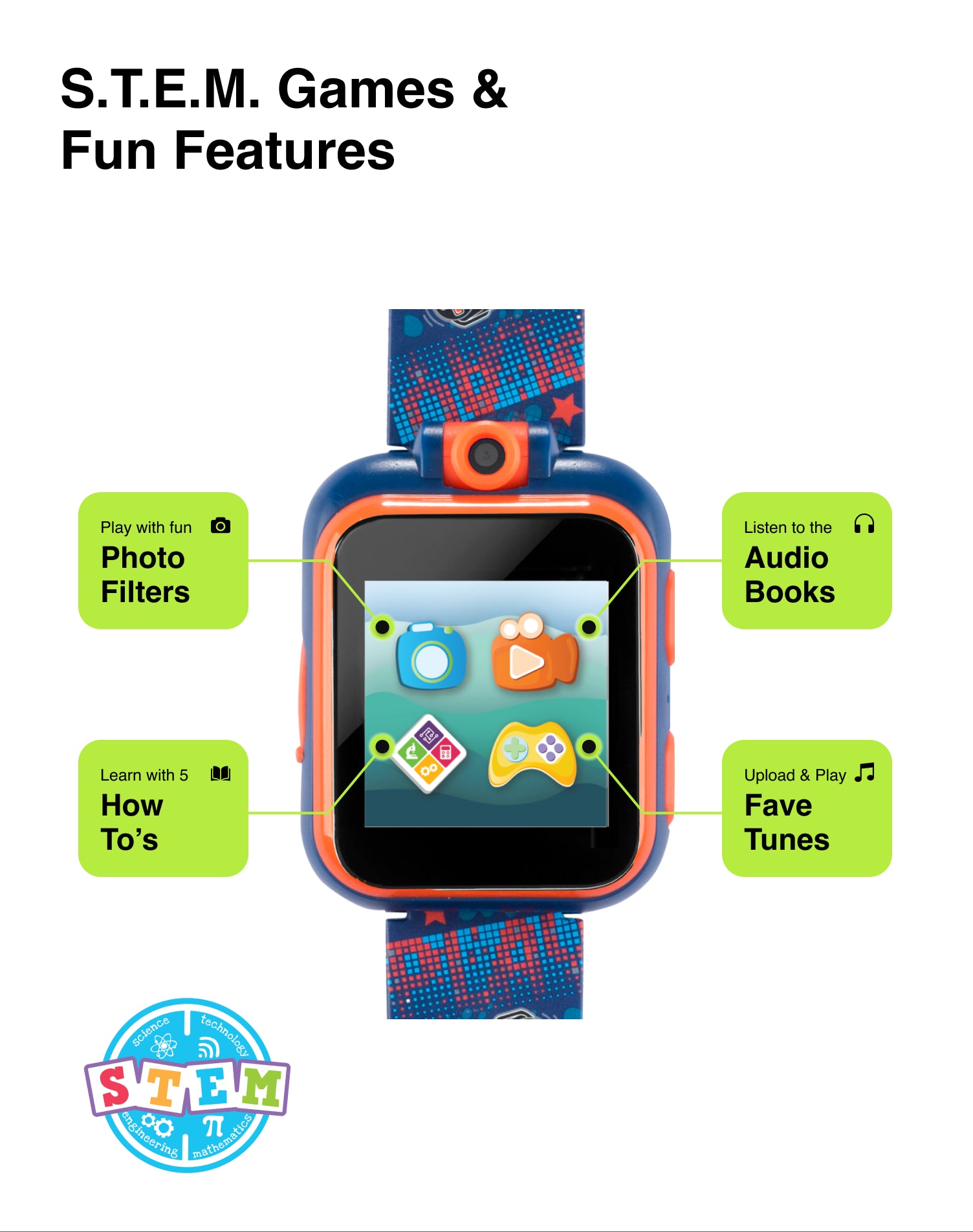 Playzoom Kids Smartwatch & Earbuds Set: Dark Blue/Orange Game station