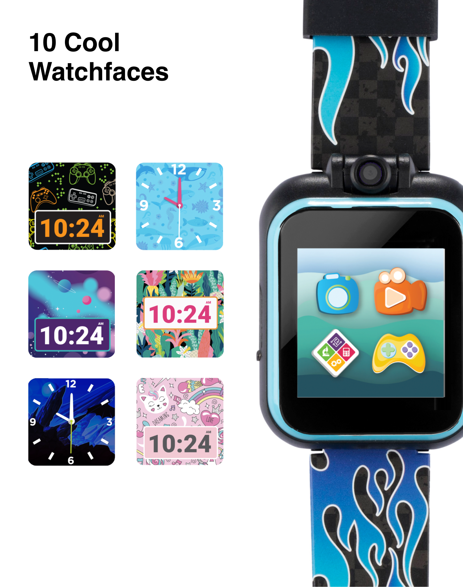 PlayZoom 2 Kids Smartwatch & Earbuds Set: Blue Racing Flames