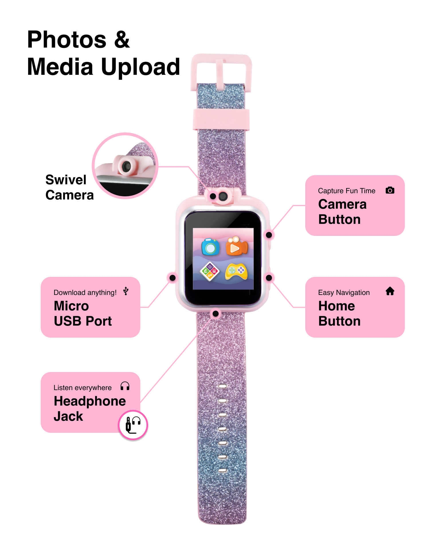 PlayZoom 2 Kids Smartwatch: Pastel Blue and Pink Glitter affordable smart watch